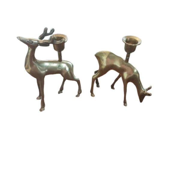 Vintage Brass Stag Deer Set Of 2 Candlestick Holders. Holiday. Decor - Picture 6 of 7